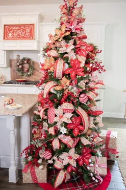Decorator's Warehouse 22” x 11" Red and White Poinsettia Stem with Red Berries > Christmas Decor|Christmas Flowers