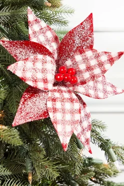 Decorator's Warehouse 21” x 9" Red and White Poinsettia Stem with Red Berries > Cardinal|Christmas Decor