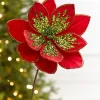 Decorator's Warehouse 22" x 11" Red & Apple Green Glitter Poinsettia Stem > Christmas Decor|Retro Brites
