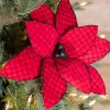 Decorator's Warehouse 24” x 14" Red/Black Buffalo Check Velvet Poinsettia Stem > Farmhouse|Christmas Sale