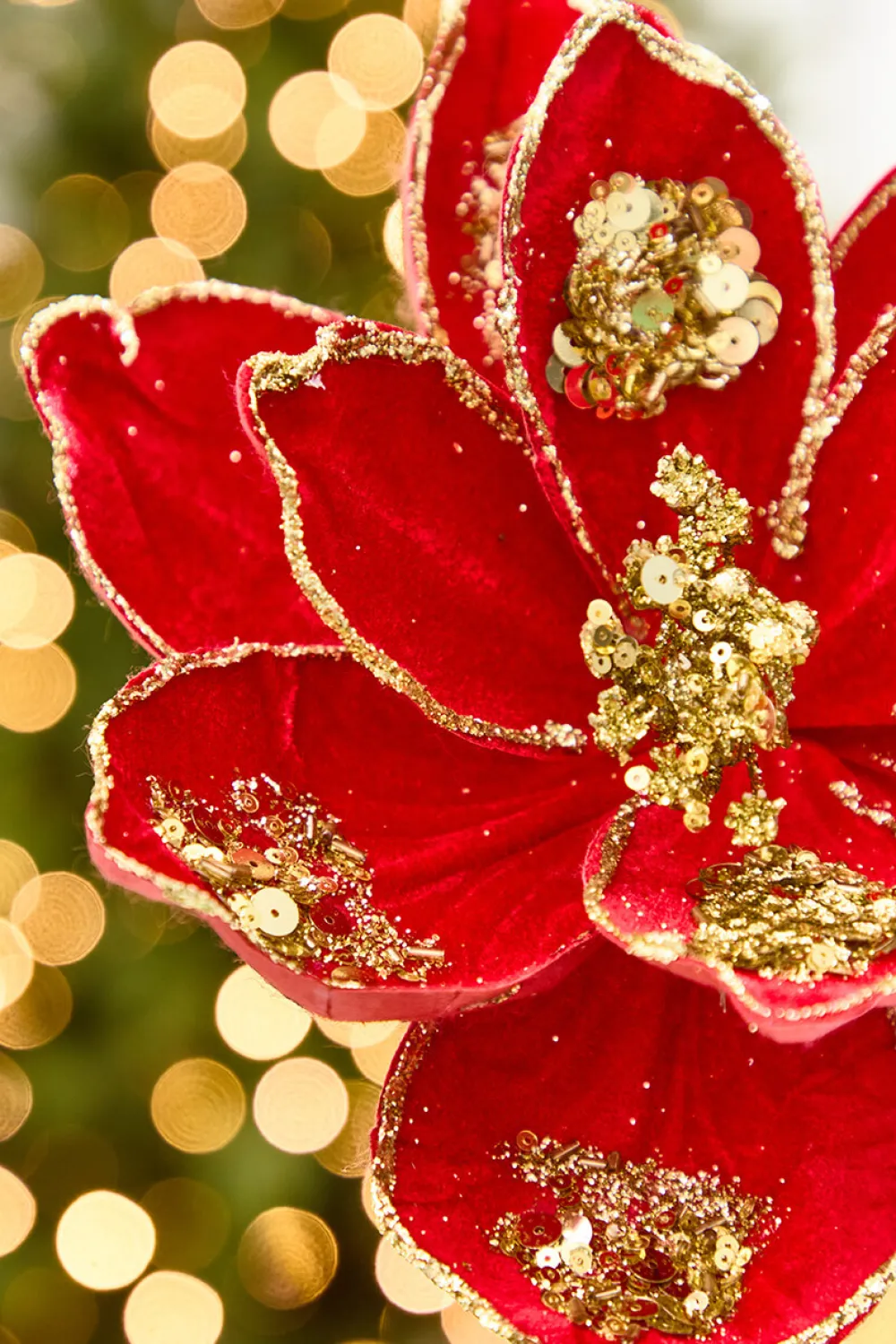 Decorator's Warehouse 19" x 10" Red & Gold Glitter Magnolia Stem > 2026 New Additions|Classic Christmas