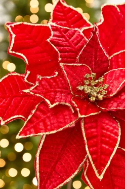 Decorator's Warehouse 19" x 14" Red & Gold Poinsettia Stem > 2026 New Additions|Classic Christmas