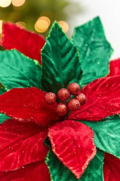 Decorator's Warehouse 20" x 12" Red & Green Poinsettia Stem > Nutcracker|Christmas Decor