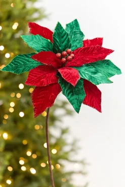 Decorator's Warehouse 20" x 12" Red & Green Poinsettia Stem > Nutcracker|Christmas Decor