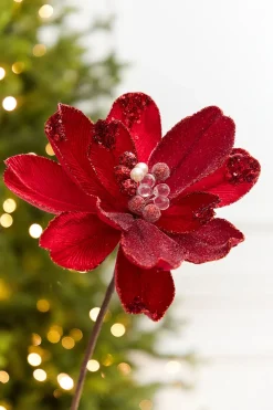 Decorator's Warehouse 18" x 9" Red Jewel Magnolia Stem > Christmas Decor|Red & Silver