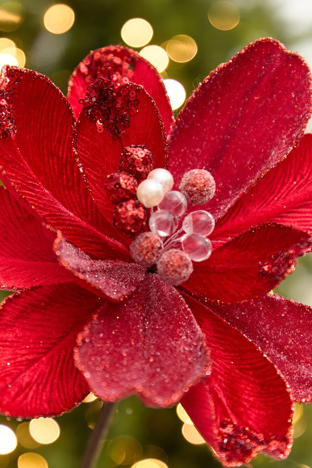 Decorator's Warehouse 18" x 9" Red Jewel Magnolia Stem > Christmas Decor|Red & Silver