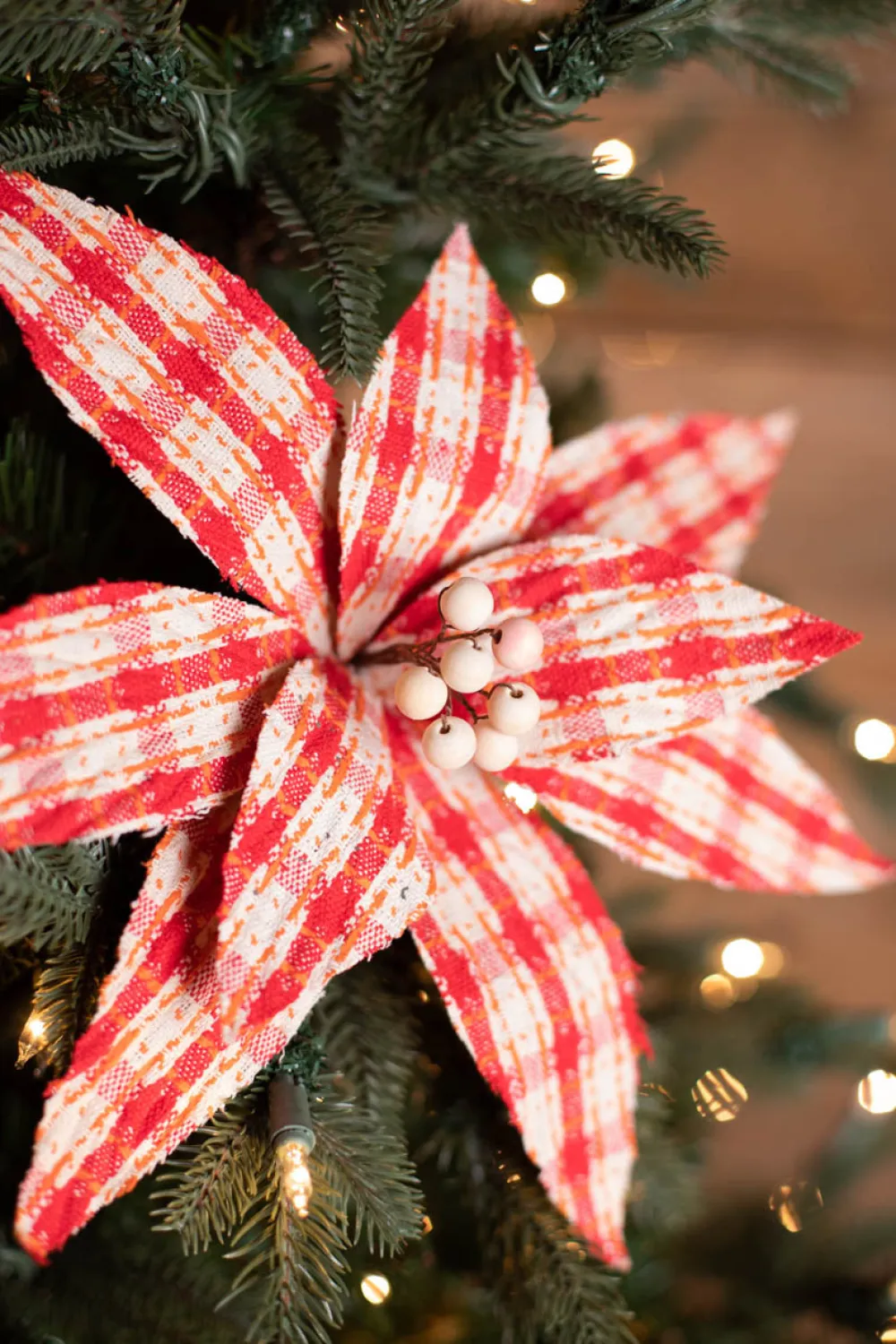 Decorator's Warehouse 22” x 12.5" Red/Natural Check Poinsettia Stem > Cardinal|Christmas Sale