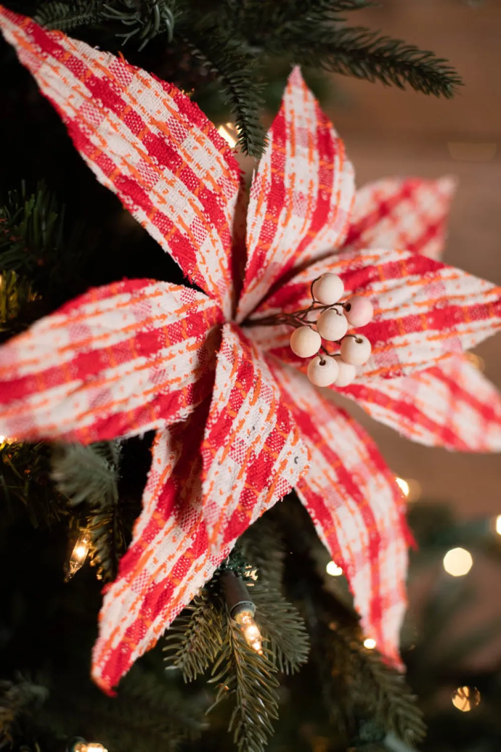 Decorator's Warehouse 22” x 12.5" Red/Natural Check Poinsettia Stem > Cardinal|Christmas Sale