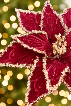 Decorator's Warehouse 19" x 13" Red & Platinum Velvet Poinsettia Stem > Jewel Tones|2026 New Additions