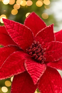 Decorator's Warehouse 24” x 12" Red Velvet Glitter Edge Jewel Poinsettia Stem > Nutcracker|Christmas Decor