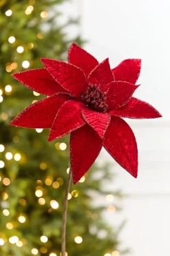 Decorator's Warehouse 24” x 12" Red Velvet Glitter Edge Jewel Poinsettia Stem > Nutcracker|Christmas Decor