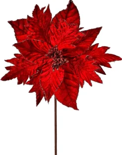 Decorator's Warehouse 20” x 12" Red Velvet Gold Mix Glitter Poinsettia Stem > Nutcracker|Classic Christmas