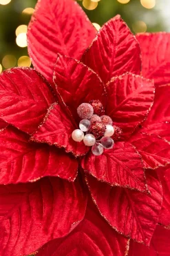 Decorator's Warehouse 19" x 15" Red Velvet Jewel Poinsettia Stem > Christmas Decor|Red & Silver