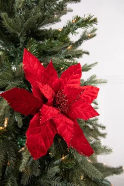 Decorator's Warehouse 22” x 12.5" Red Velvet Poinsettia Stem > Cardinal|Nutcracker