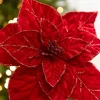 Decorator's Warehouse 22" x 13" Red Velvet Poinsettia Stem > Nutcracker|Red & Silver