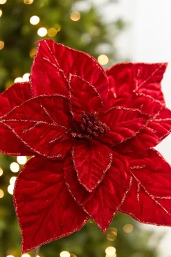 Decorator's Warehouse 22" x 13" Red Velvet Poinsettia Stem > Nutcracker|Red & Silver