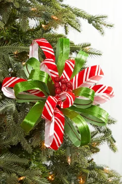 Decorator's Warehouse 22" x 11" Red, White and Green Ribbon Flower Stem > Storyville|Christmas Flowers