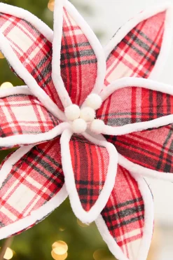 Decorator's Warehouse 19" x 12.5" Red & White Black Plaid Poinsettia Pick > Christmas Flowers|Christmas Decor