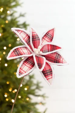 Decorator's Warehouse 19" x 12.5" Red & White Black Plaid Poinsettia Pick > Christmas Flowers|Christmas Decor