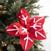 Decorator's Warehouse 22” x 12" Red/White Snowflake Poinsettia Stem > Christmas Decor|Christmas Flowers