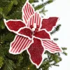 Decorator's Warehouse 20" x 13" Red & White Striped Glitter Poinsettia Stem > Believe|Farmhouse
