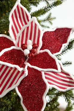 Decorator's Warehouse 20" x 13" Red & White Striped Glitter Poinsettia Stem > Believe|Farmhouse