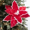 Decorator's Warehouse 22” x 13" Red/White Velvet Glitter Poinsettia > Red & Silver|Christmas Decor