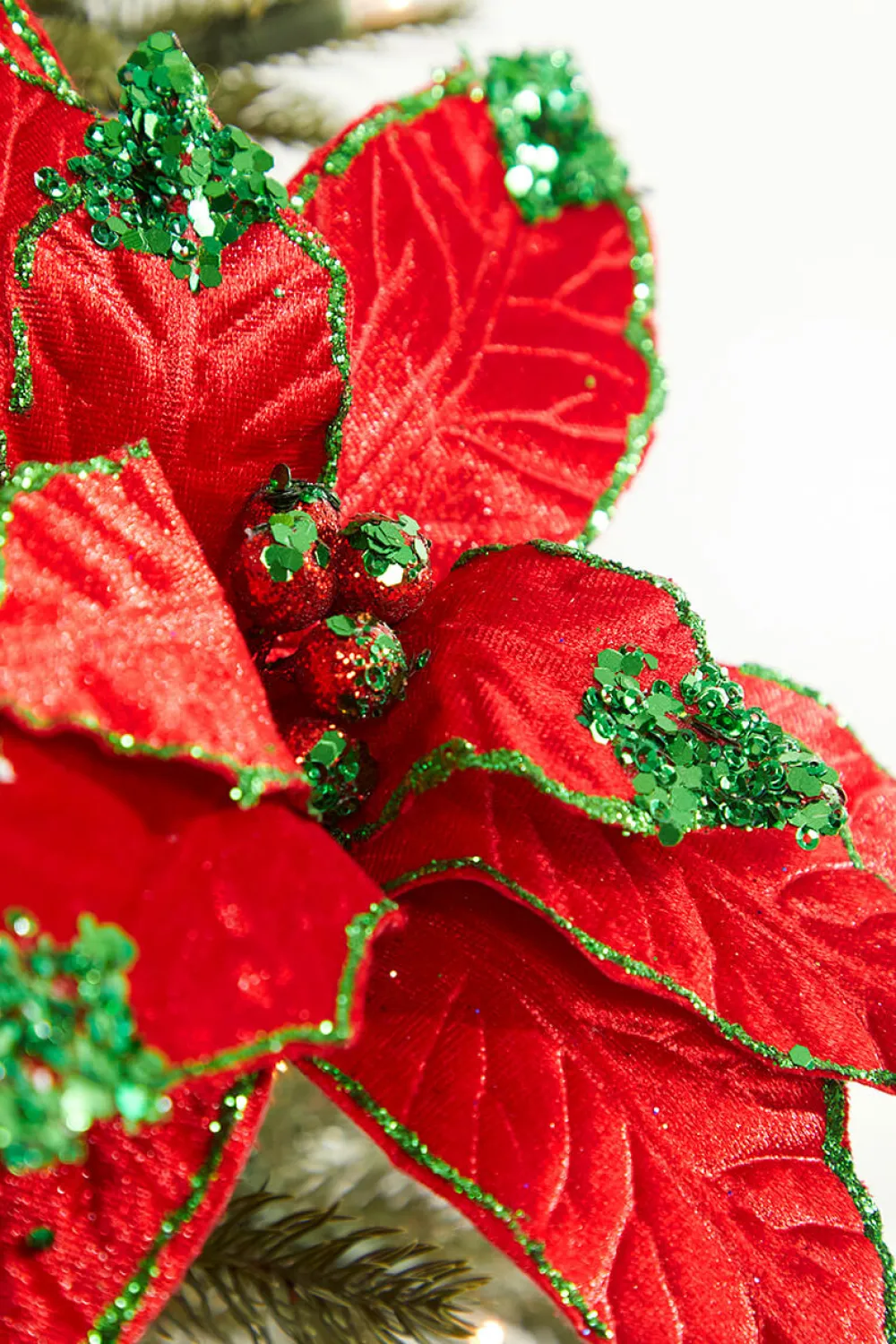 Decorator's Warehouse 22" x 11" Red with Green Glitter Tip Velvet Stem > Christmas Decor|Traditional