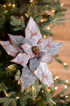 Decorator's Warehouse 22” x 12" Reindeer Check Poinsettia Stem > Winter Woodland|Christmas Sale
