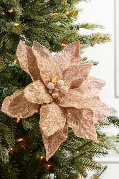 Decorator's Warehouse 24" x 11" Rose Gold Beaded Sequins Poinsettia Stem > Sugar & Spice|Christmas Decor