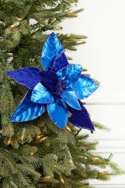 Decorator's Warehouse 22” x 12” Royal Blue Velvet Poinsettia Stem > Nutcracker|Christmas Sale
