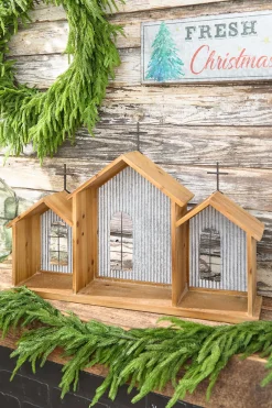 Decorator's Warehouse 20” x 29” Rustic Wood & Metal Creche > Believe|Farmhouse