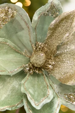 Decorator's Warehouse 22" x 11" Sage & Platinum Velvet Glitter Magnolia Stem > Christmas Decor|2026 New Additions