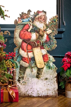 Decorator's Warehouse 48” x 24.5” Santa & His Bag of Toys Metal Yard Decoration > Christmas Sale|Christmas Decor