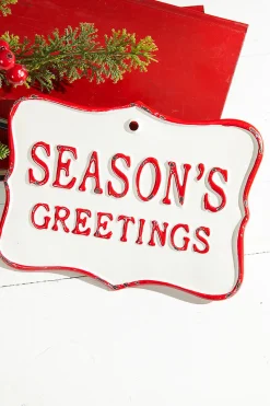 Decorator's Warehouse 10" x 7" Season's Greetings Metal Sign > Cardinal|Christmas Decor