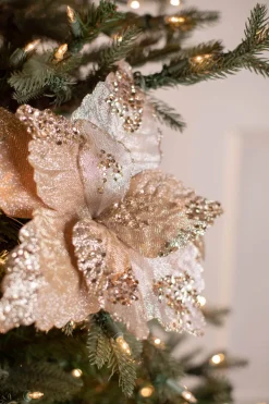 Decorator's Warehouse 19” x 12.5" Sequin Glitter Sheer Poinsettia Stem > Sugar & Spice|Christmas Decor
