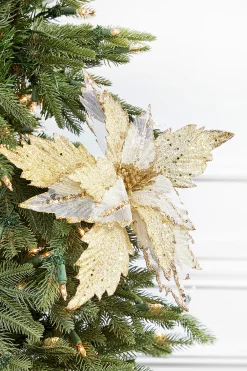 Decorator's Warehouse 22” x 14" Sheer Glitter Poinsettia Stem - Champagne > Christmas Decor|Jewel Tones