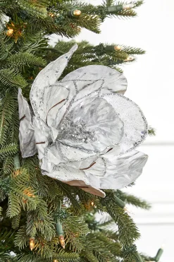 Decorator's Warehouse 22" x 11" Silver Flower Metallic Stem > White Christmas|Christmas Decor