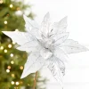 Decorator's Warehouse 24" x 10" Silver Glitter Edge & Bead Poinsettia Stem > White Christmas|Christmas Decor