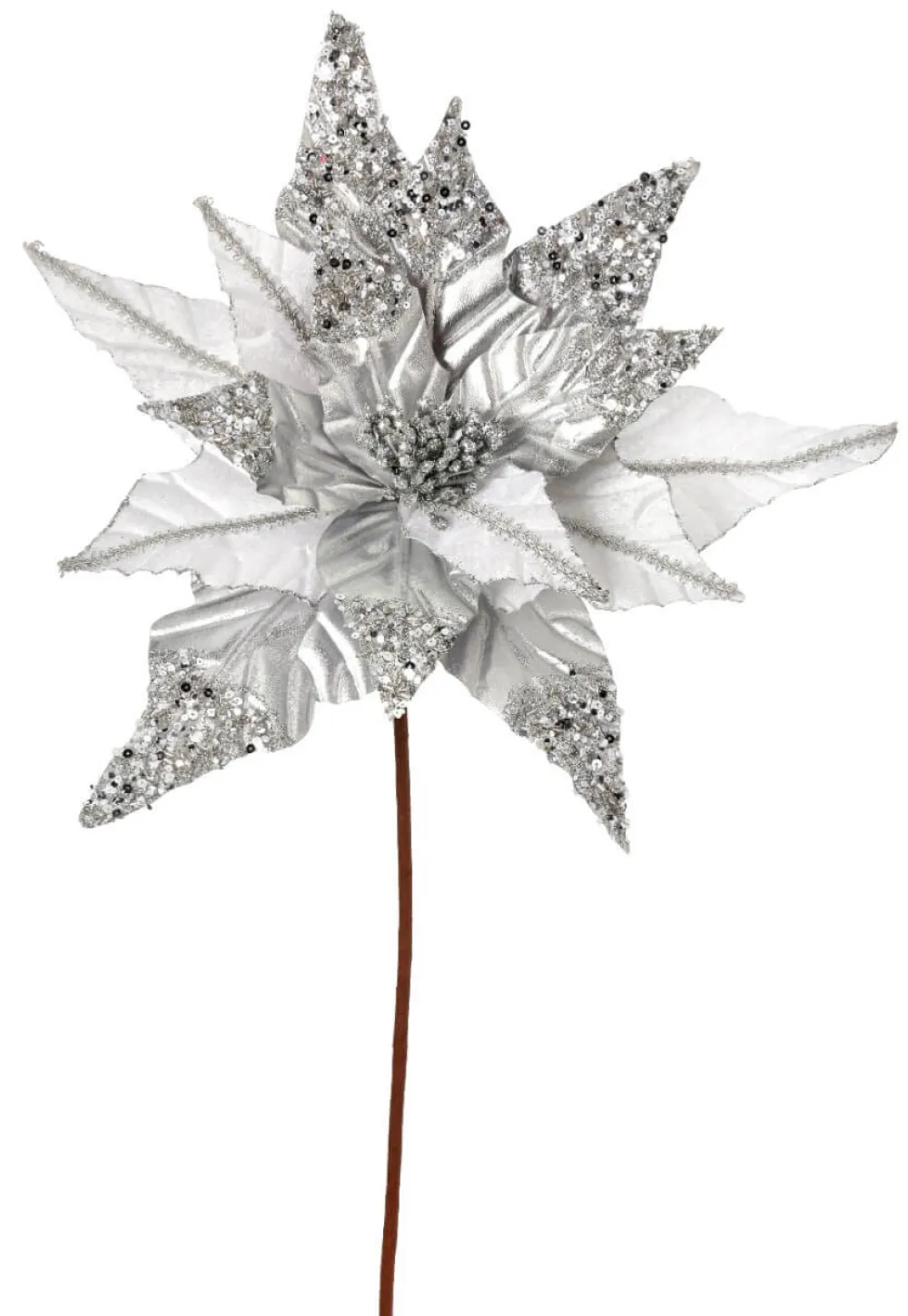 Decorator's Warehouse 31” x 17" Silver & White Sequin Glitter Poinsettia > White Christmas|Christmas Decor