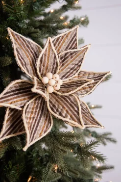 Decorator's Warehouse 22” x 13" Stripe Poinsettia Stem > Winter Woodland|Christmas Flowers