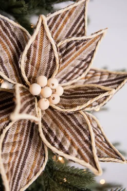 Decorator's Warehouse 22” x 13" Stripe Poinsettia Stem > Winter Woodland|Christmas Flowers