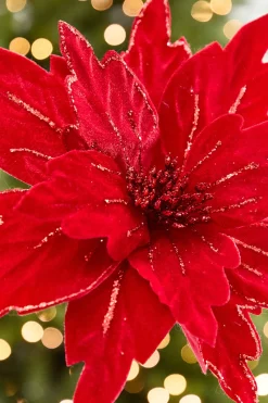 Decorator's Warehouse 19” x 13.5" Velvet Glitter Poinsettia Stem > Nutcracker|Christmas Decor
