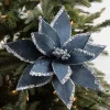 Decorator's Warehouse 22” x 12.5" Velvet Glitter Poinsettia Stem - Blue and Grey > Blue Christmas|Christmas Flowers
