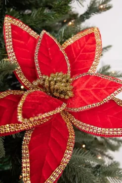Decorator's Warehouse 24” x 12" Velvet Jewel Edge Gold Trim Poinsettia Stem > Nutcracker|Classic Christmas