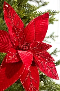 Decorator's Warehouse 20" x 15" Velvet Jewel Poinsettia Stem > Cardinal|Nutcracker