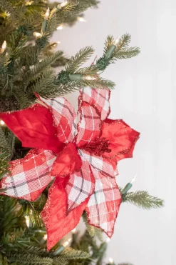 Decorator's Warehouse 24” x 13" Velvet/Plaid Poinsettia Stem > Best Sellers|Christmas Sale