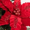 Decorator's Warehouse 24” x 12.5" Velvet Sequin Stripe Poinsettia Stem > Nutcracker|Red & Silver