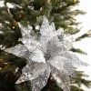 Decorator's Warehouse 22” x 14" Velvet Sheer Poinsettia Stem - Silver > White Christmas|Red & Silver