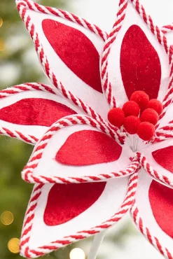 Decorator's Warehouse 20" x 11.5" Whimsical Red & White Poinsettia Stem > Christmas Decor|2026 New Additions